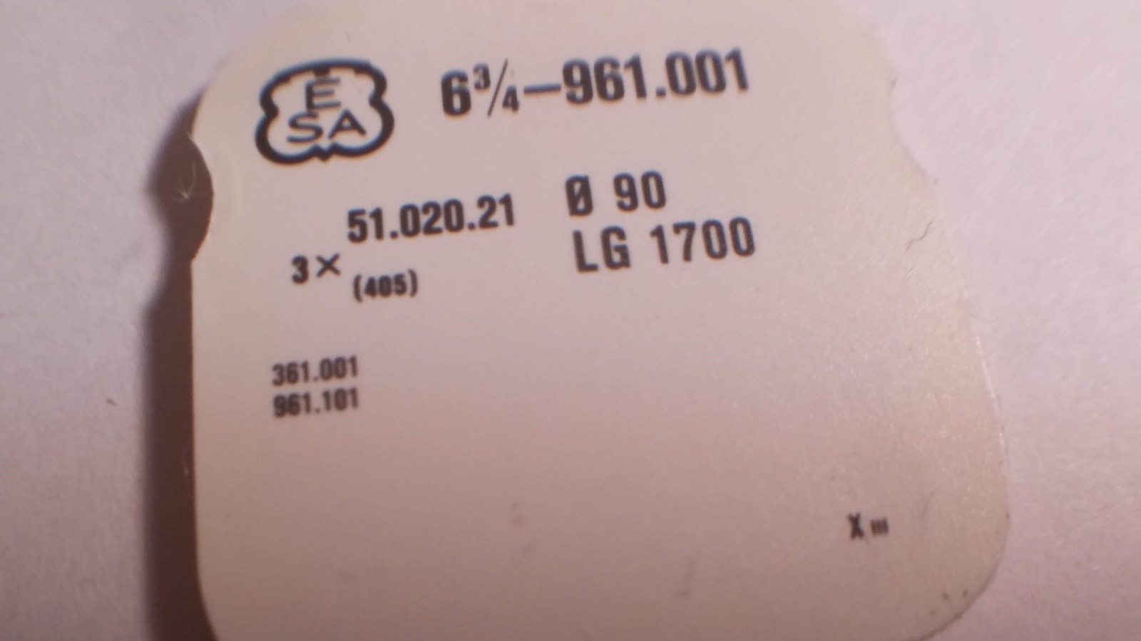 “ESA 6 3/4 961.001 405, 51.020.21, tap 090 (ten), LG 1700 Winding Stem, open