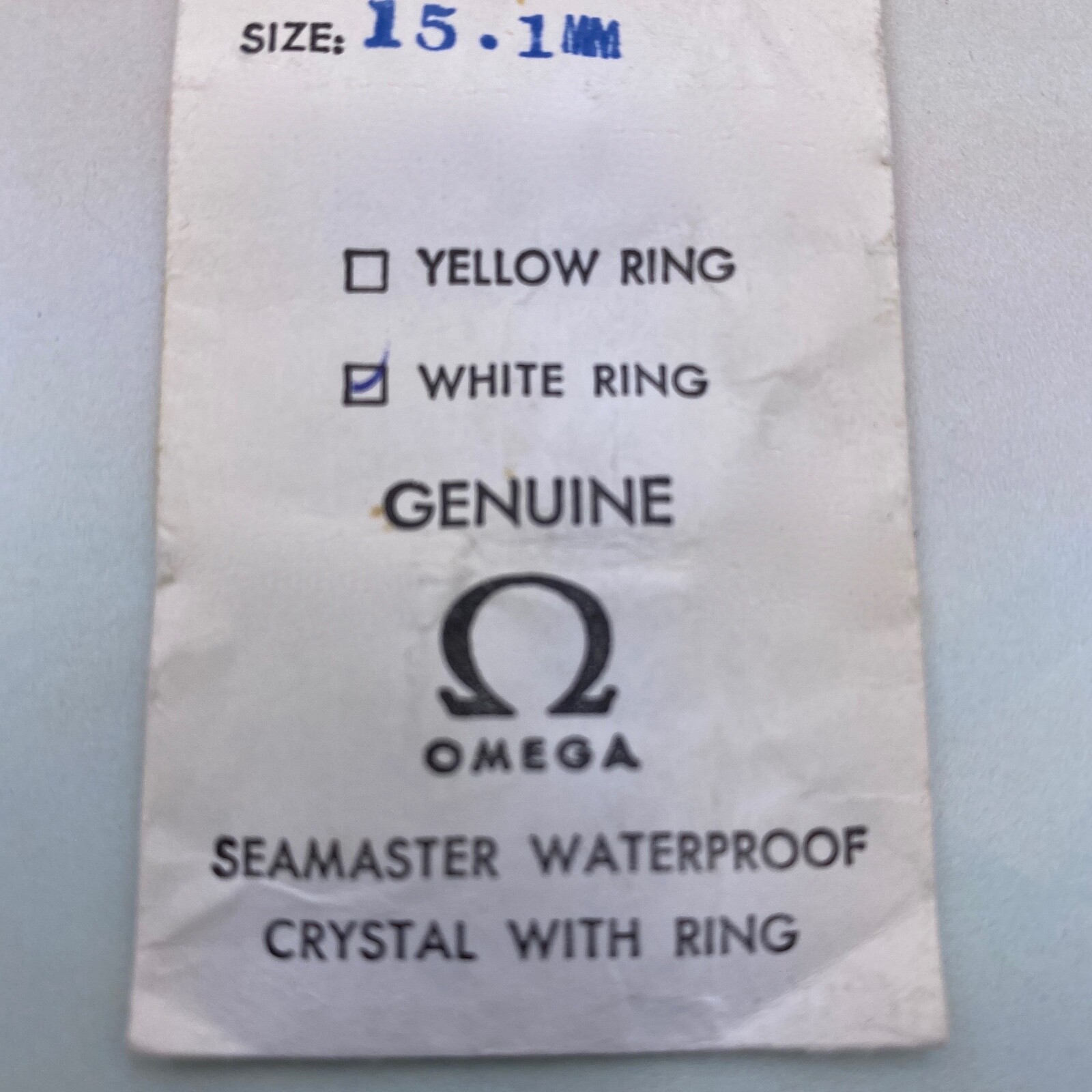 Genuine Vintage Omega Crystal W/ Retainer Ring 15.1 mm. Closed Package.