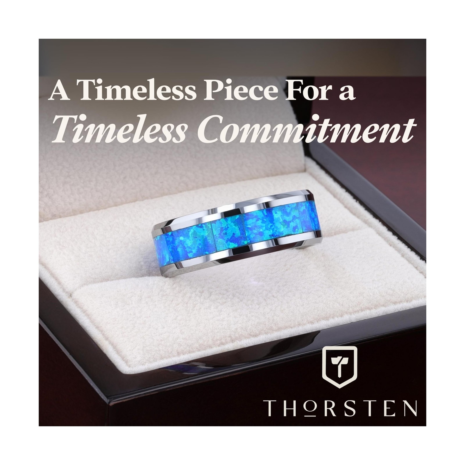 QUASAR Tungsten Wedding Band with Blue Green Opal Inlay – 4mm – 10mm 5.5