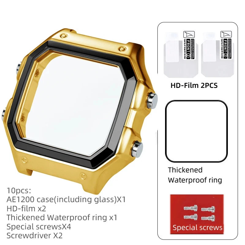 All Metal Watch Case for Ca.sio AE1200 3299 Silver Glass Waterproof Ring Genuine