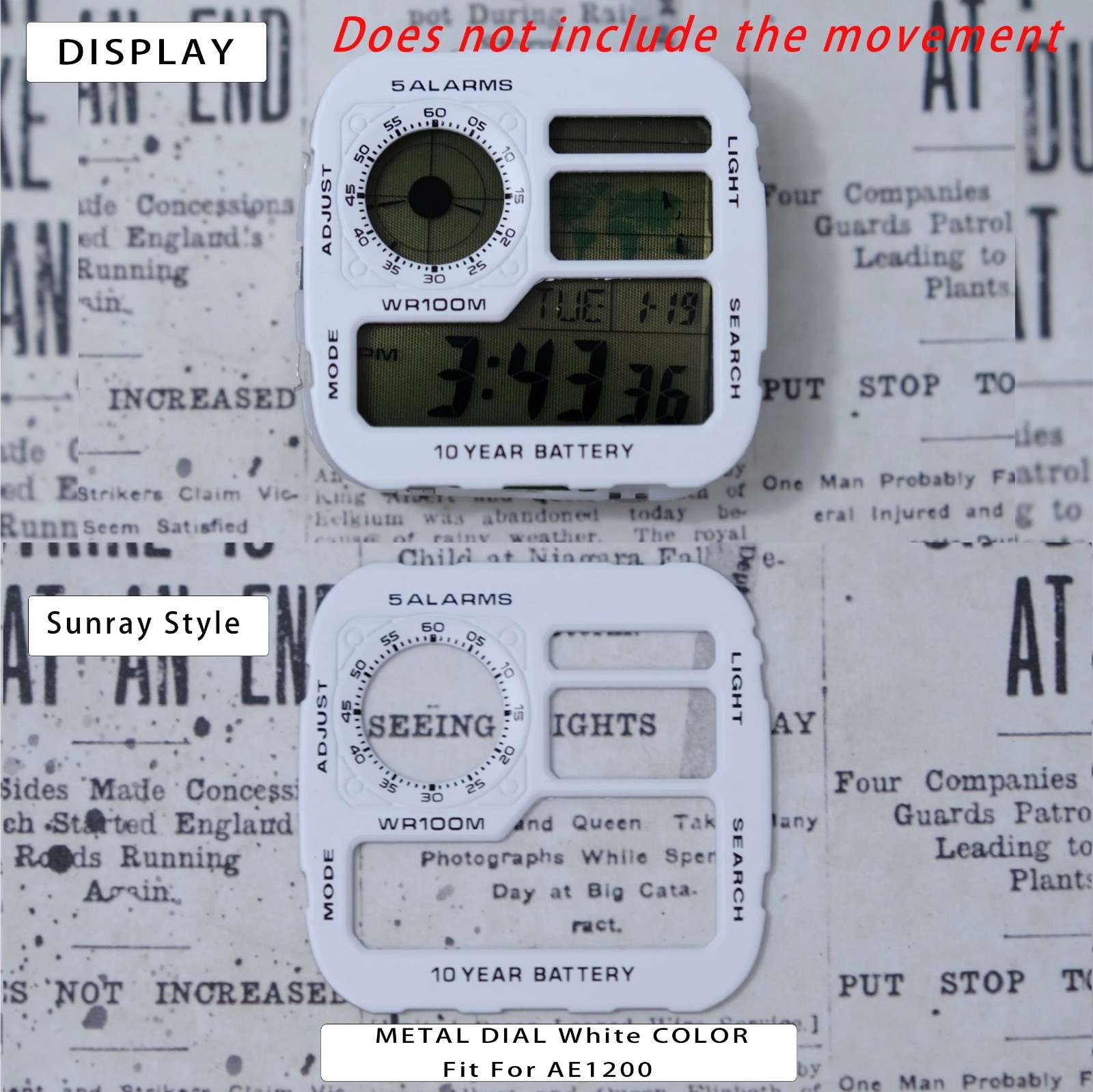 Watch Faceplate Dial Insert Mod Kit Fit AE1200 AE-1200 Movement 3299 Metal Upgra