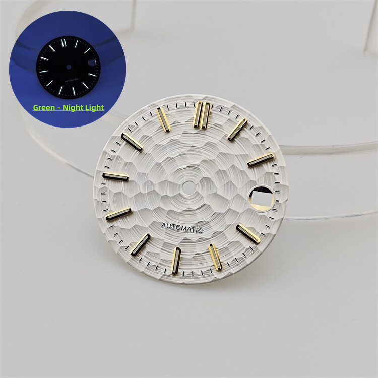NH35 Dial 28.5mm Honeycomb Dial Gold/rosestuds Green Lume Fit NH35-NH36 Movement