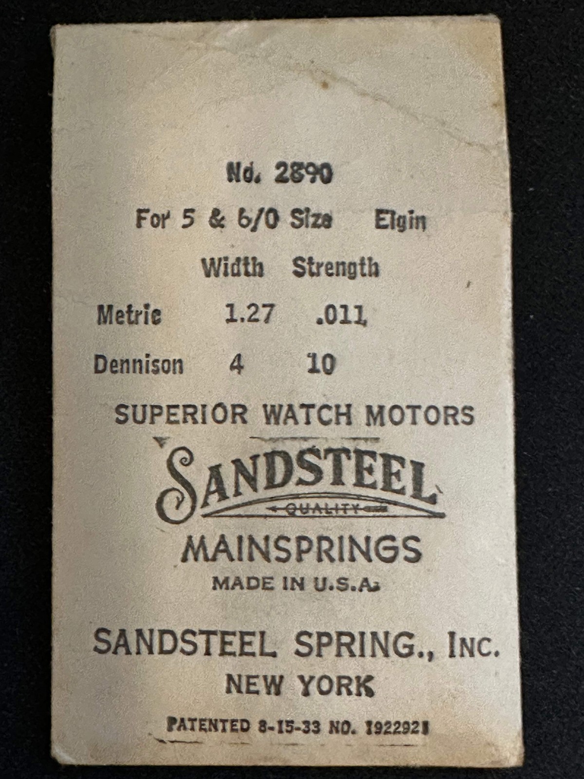 Sandsteel Mainspring for Elgin 5/0s & 6/0s Factory No. 2890 – Steel