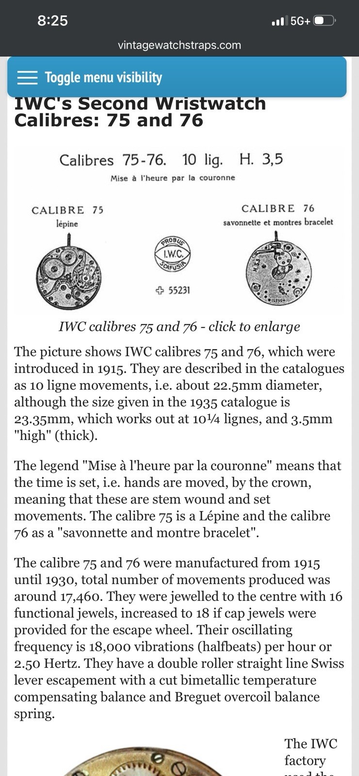 CARTIER IWC INTERNATIONAL WATCH CO. Cal. 75 Movement 1917 WW1 Era Vintage Swiss