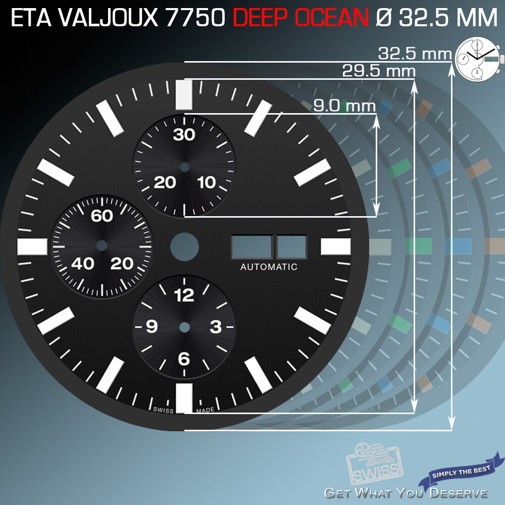 DIAL FIT MOVEMENT ETA VALJOUX 7750, DEEP OCEAN, Ø 32.5 mm, 5VARI. SUPERLUMINOVA