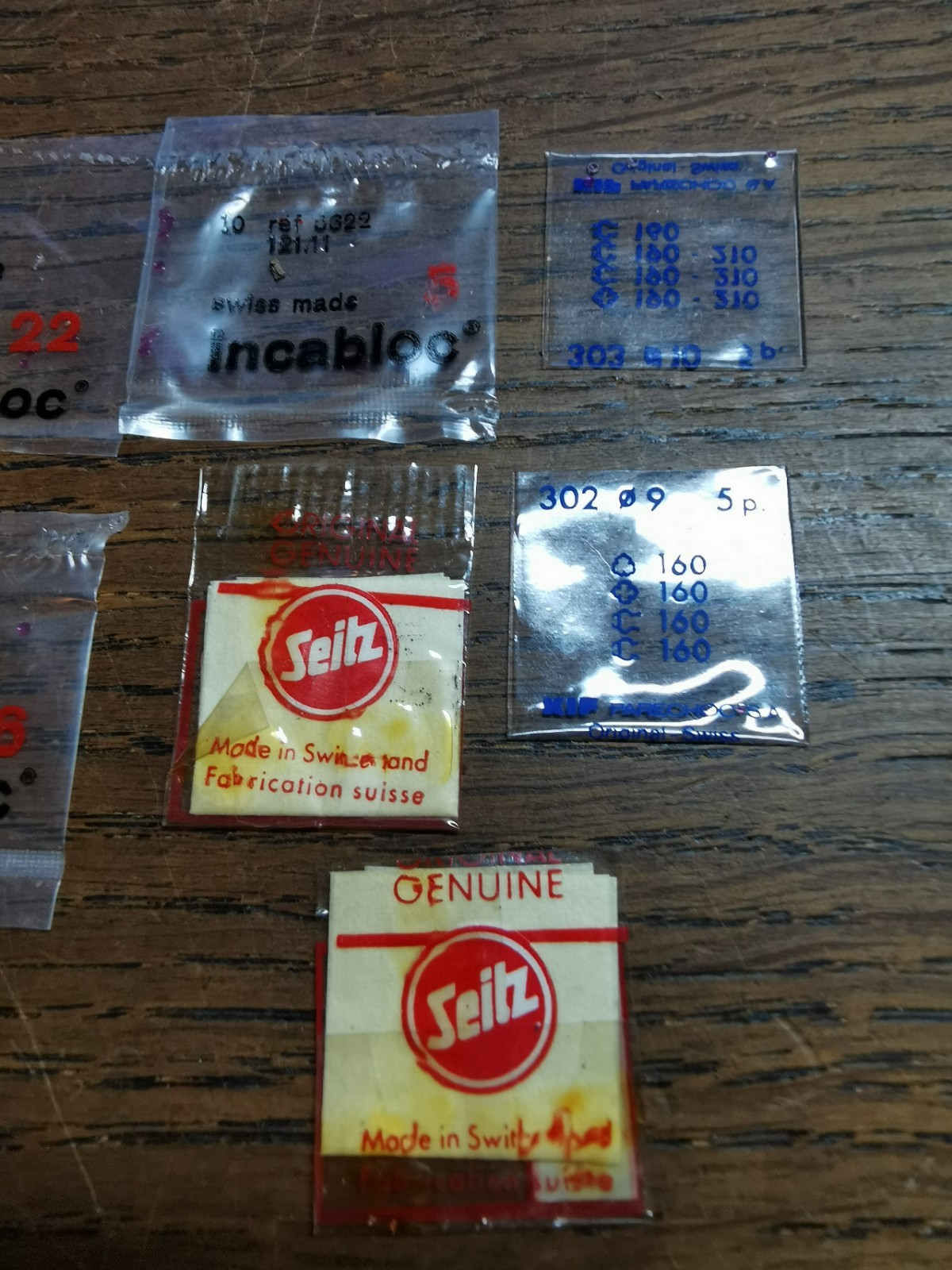 Incabloc / Seitz Watch Jewels, New Old Stock Parts in Packets, Watchmaker #R271