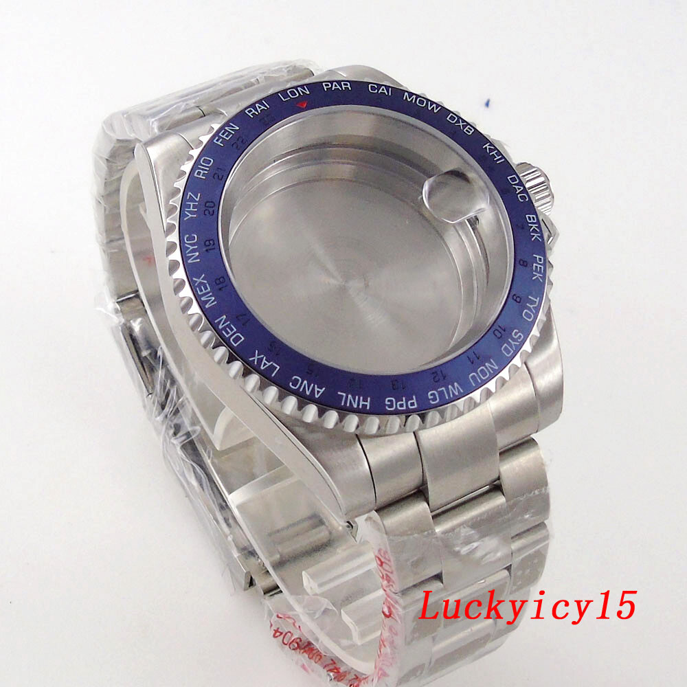 Bliger 40mm Mens Watch Case Fit NH35A NH34 Sapphire Glass Black Ceramic Bezel
