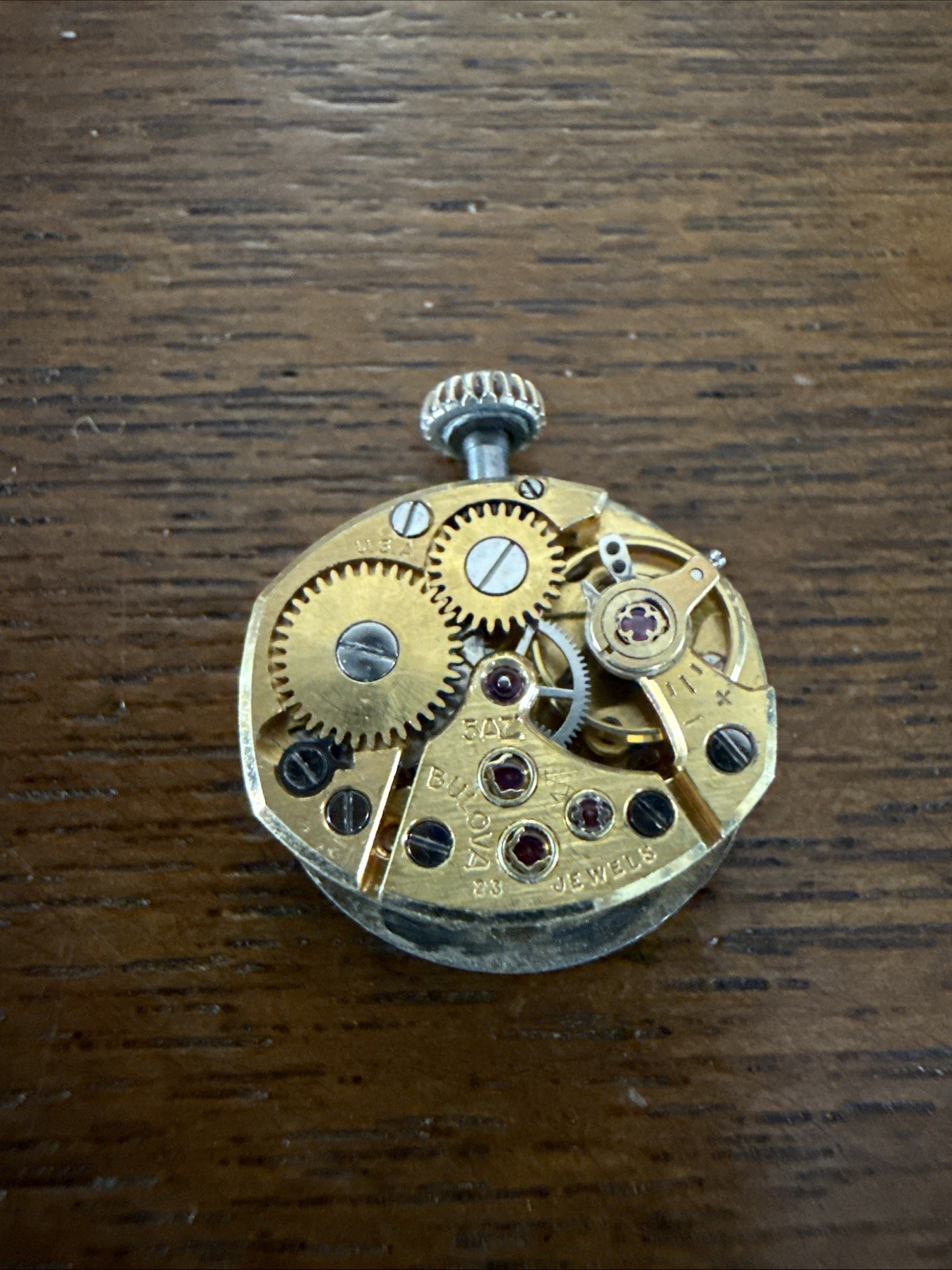Vintage Bulova Cal. 5AZ 23 jewel watch movement running With Dial And Crown