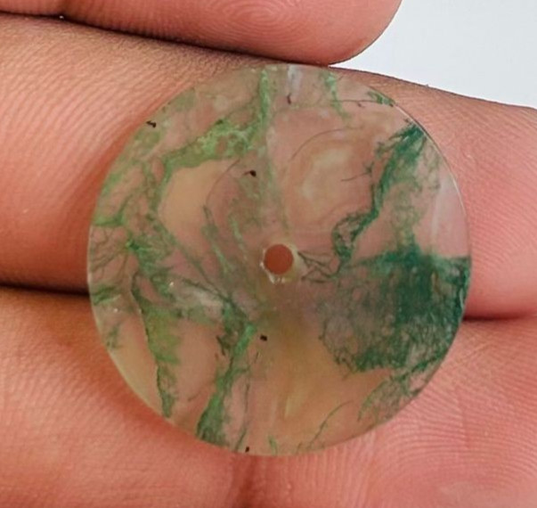Moss Agate Watch Dial, 24.5mm Round Stone Disc for Jewelry Making GMC-314