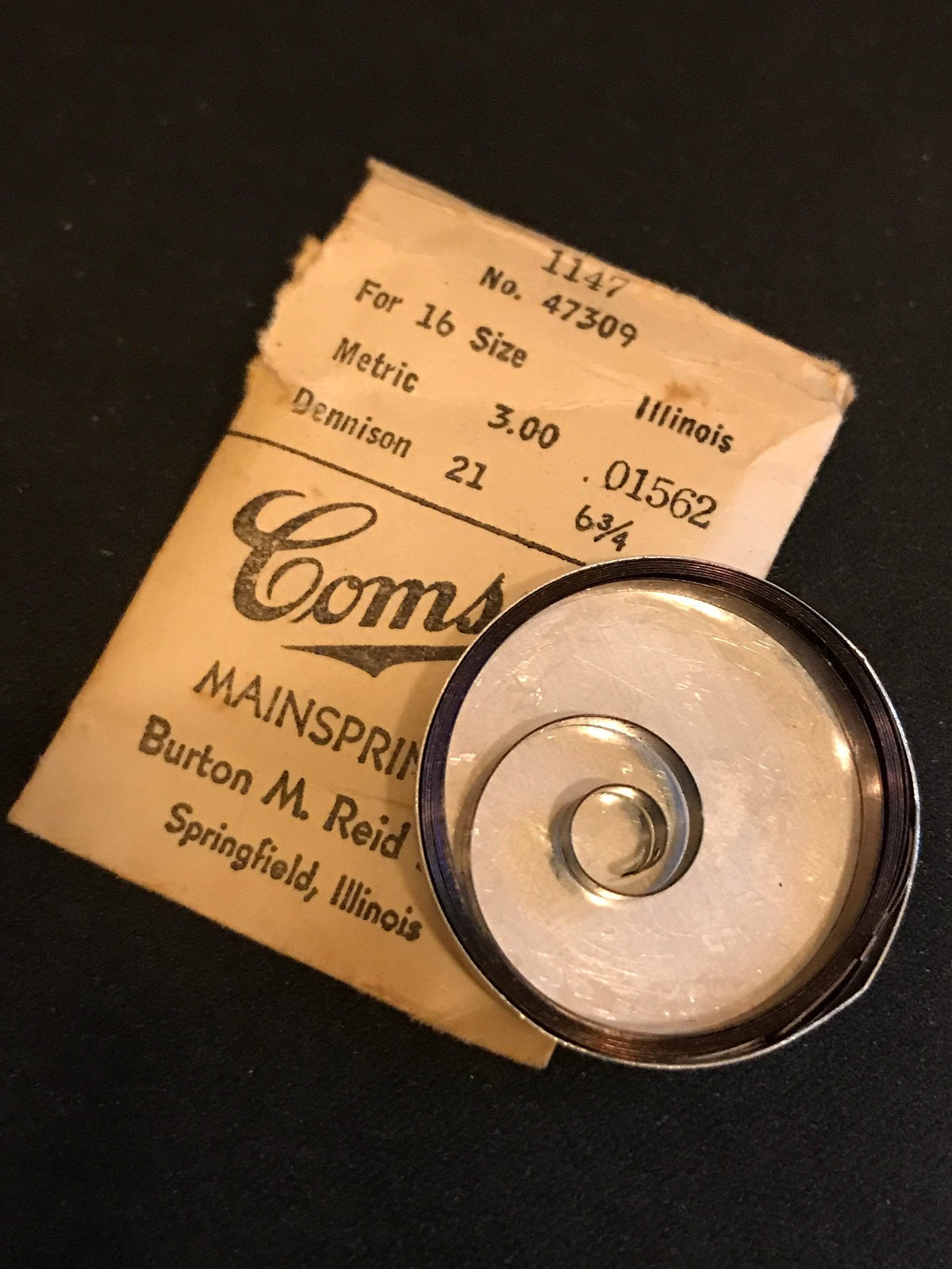 Comsco Mainspring #1147 for Illinois 16s 60hr Factory No. 47309 – Steel