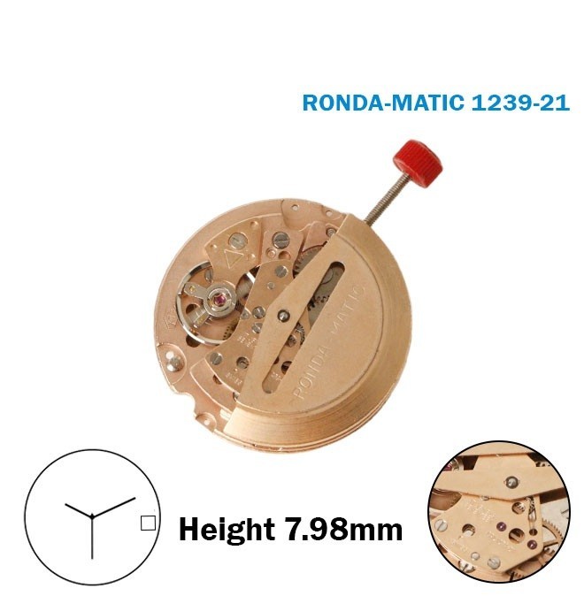 RONDA MATIC 1239-21 Swiss Automatic Movement, 3 Hands, H:7.98mm, White Disk at 3