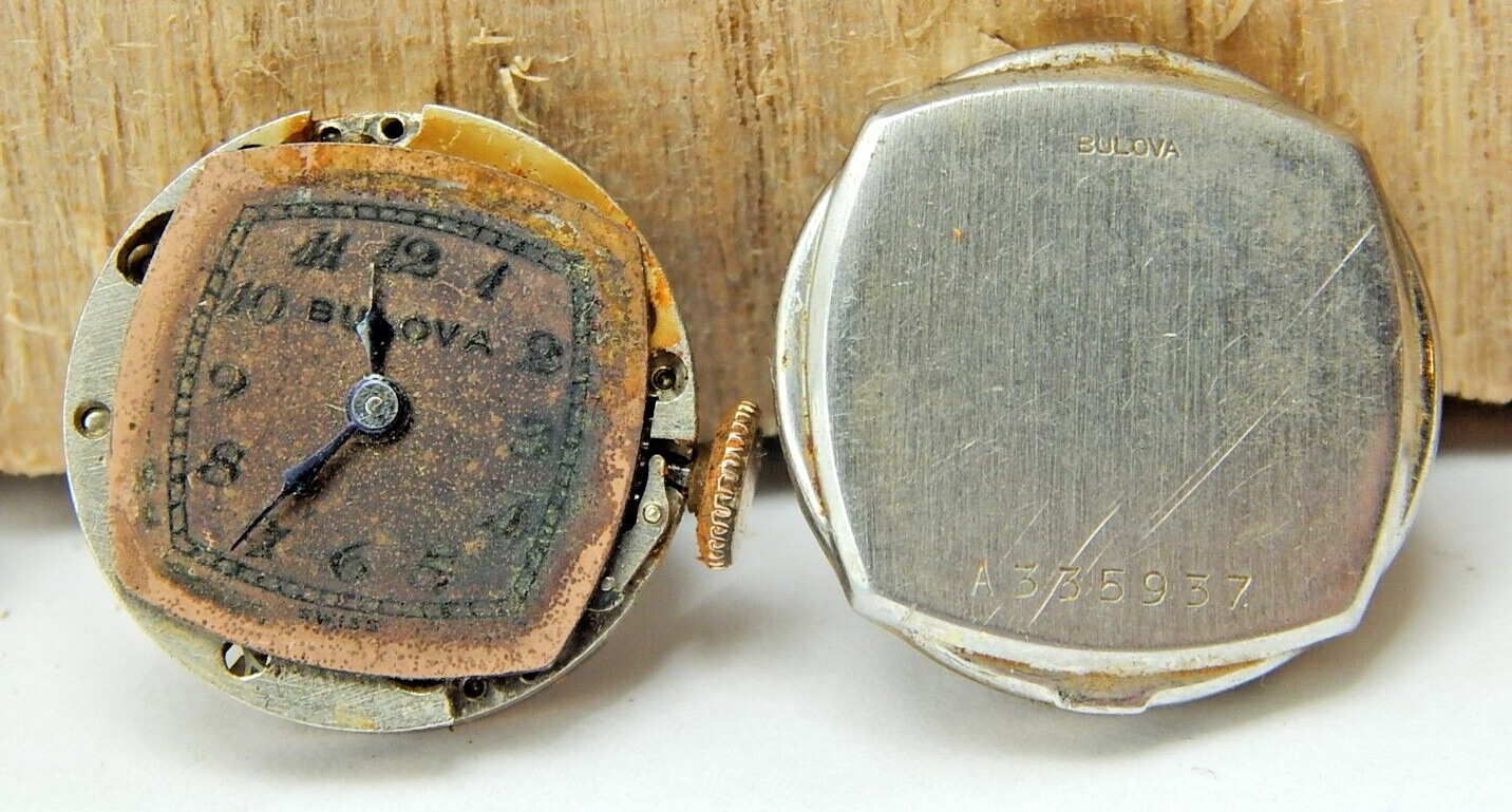 Vintage 1940 Bulova 7AM 17jewel ladies watch movement w/ dial, crown & case back