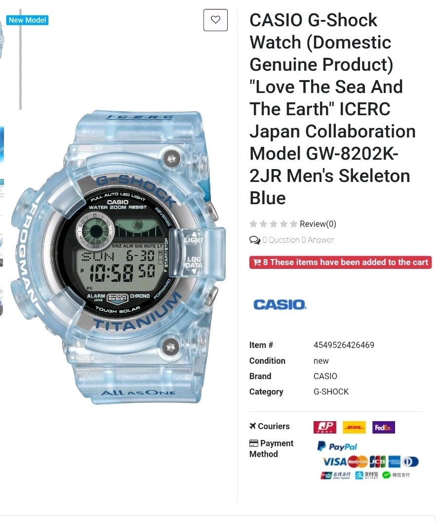Genuine Casio G-Shock Frogman I.C.E.R.C GW-8200K Blue Ocean watch band GW8202k
