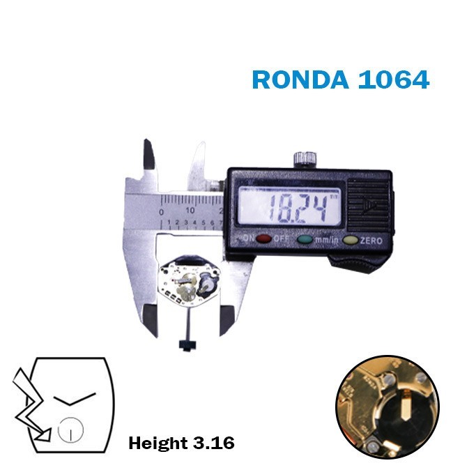 Ronda 1064 Quartz Movement, With Small Seconds at 6, Swiss Made, 6 Jewels.