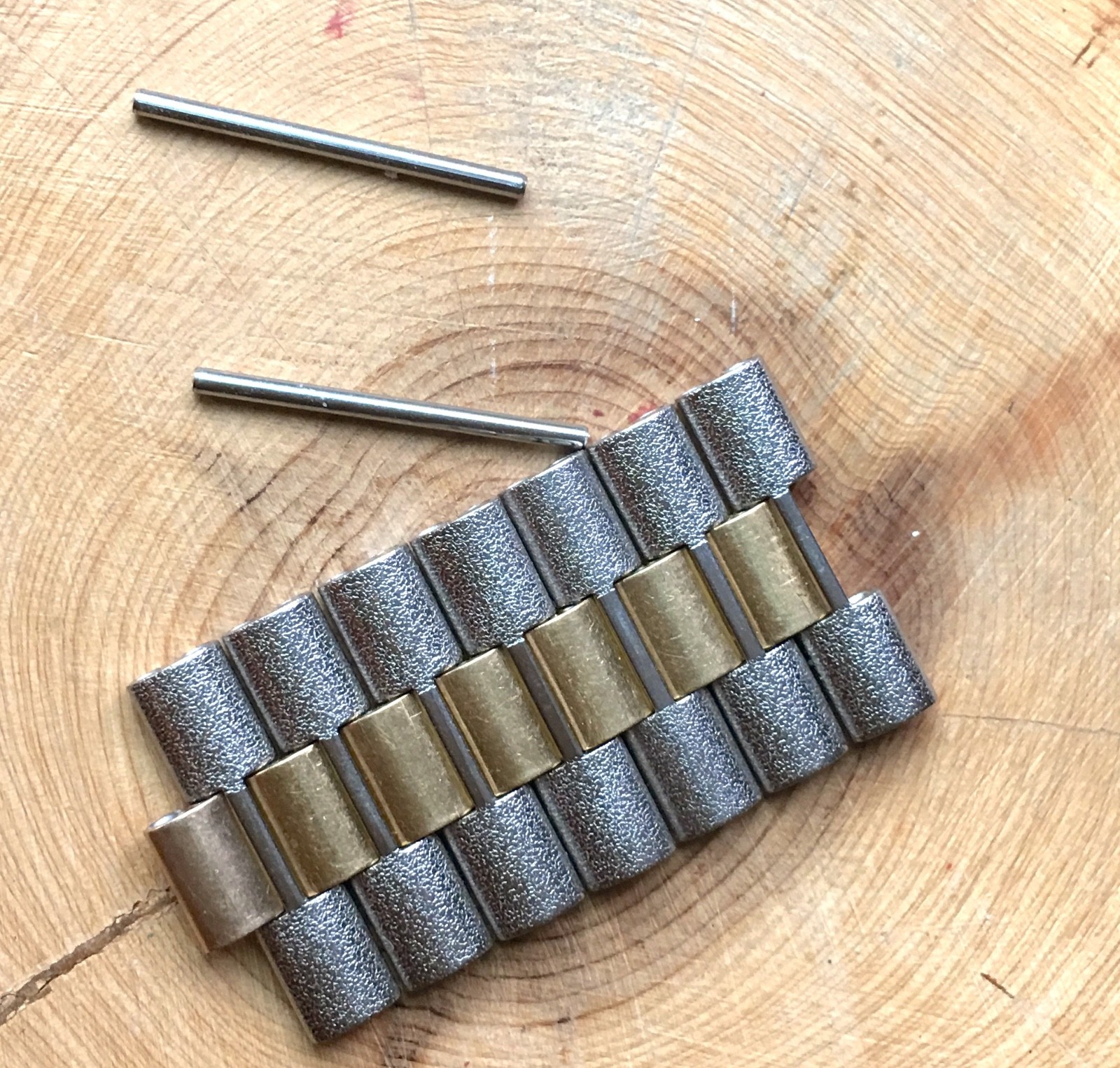 7 rare shaped steel & gold 3-row NSA band links for vintage watch NSA bracelet