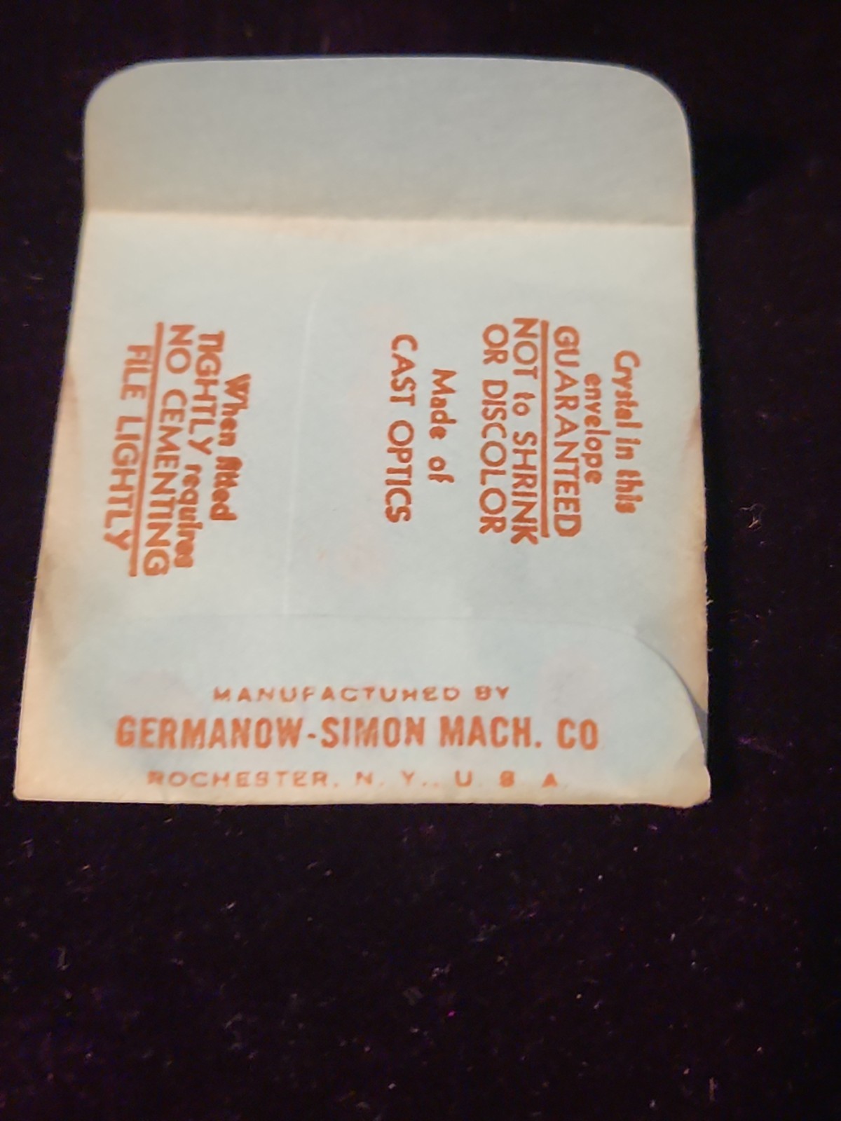 Germanow-Simon Mach (GS) CF310-3 Watch Crystal 10.4×10.3 NOS Part Flexo Elgin