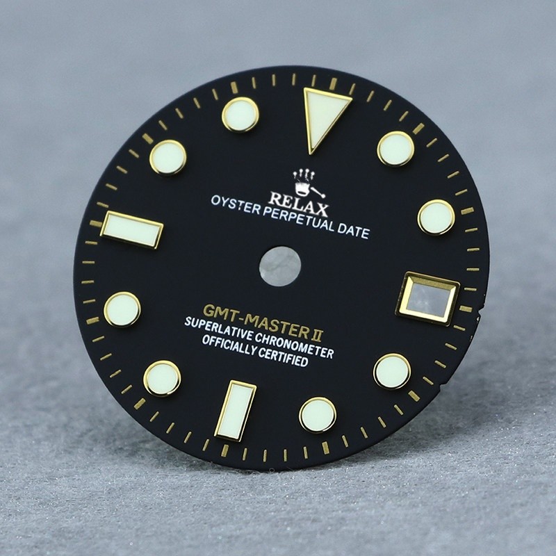 28.5mm GMT Watch Dial Blue Green Luminous For Nh34 Movement Watch Parts