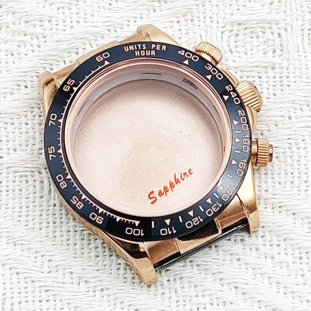 DIY 40mm Gold Color Stainless Steel Watch Case Sapphire Glass Fit VK63 Movement