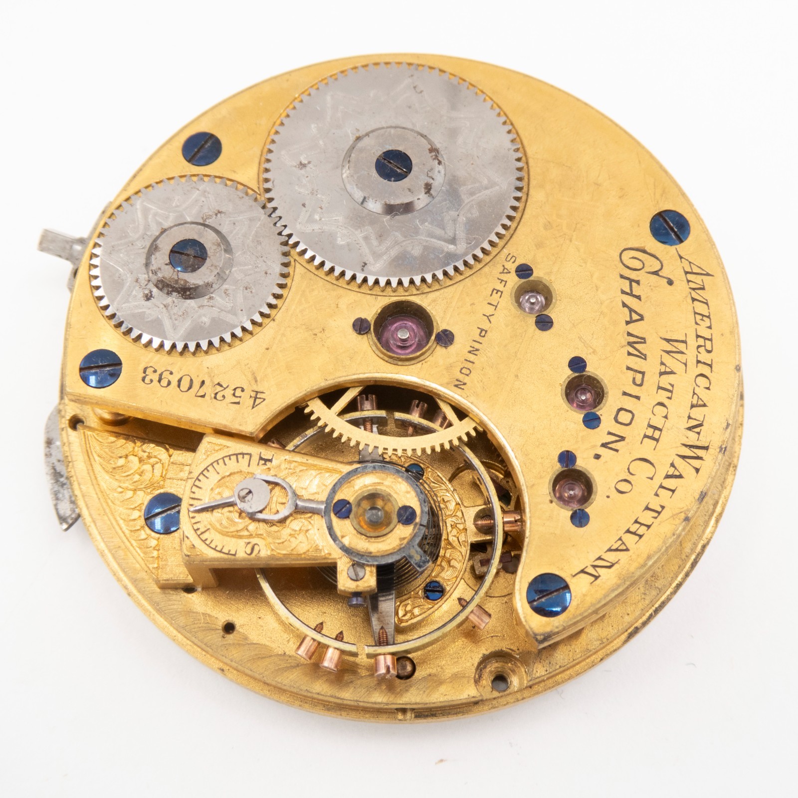 Rare Waltham Champion 16-Size 16-Jewel Antique Pocket Watch Movement, Keeps Time