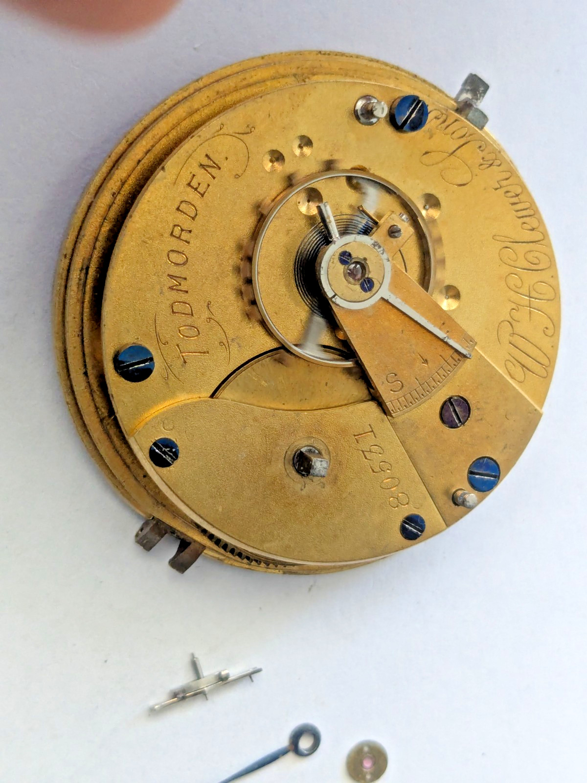 Antique W.H. Clever & Sons Todmorden English Pocket Watch Movement Dial 46mm F16
