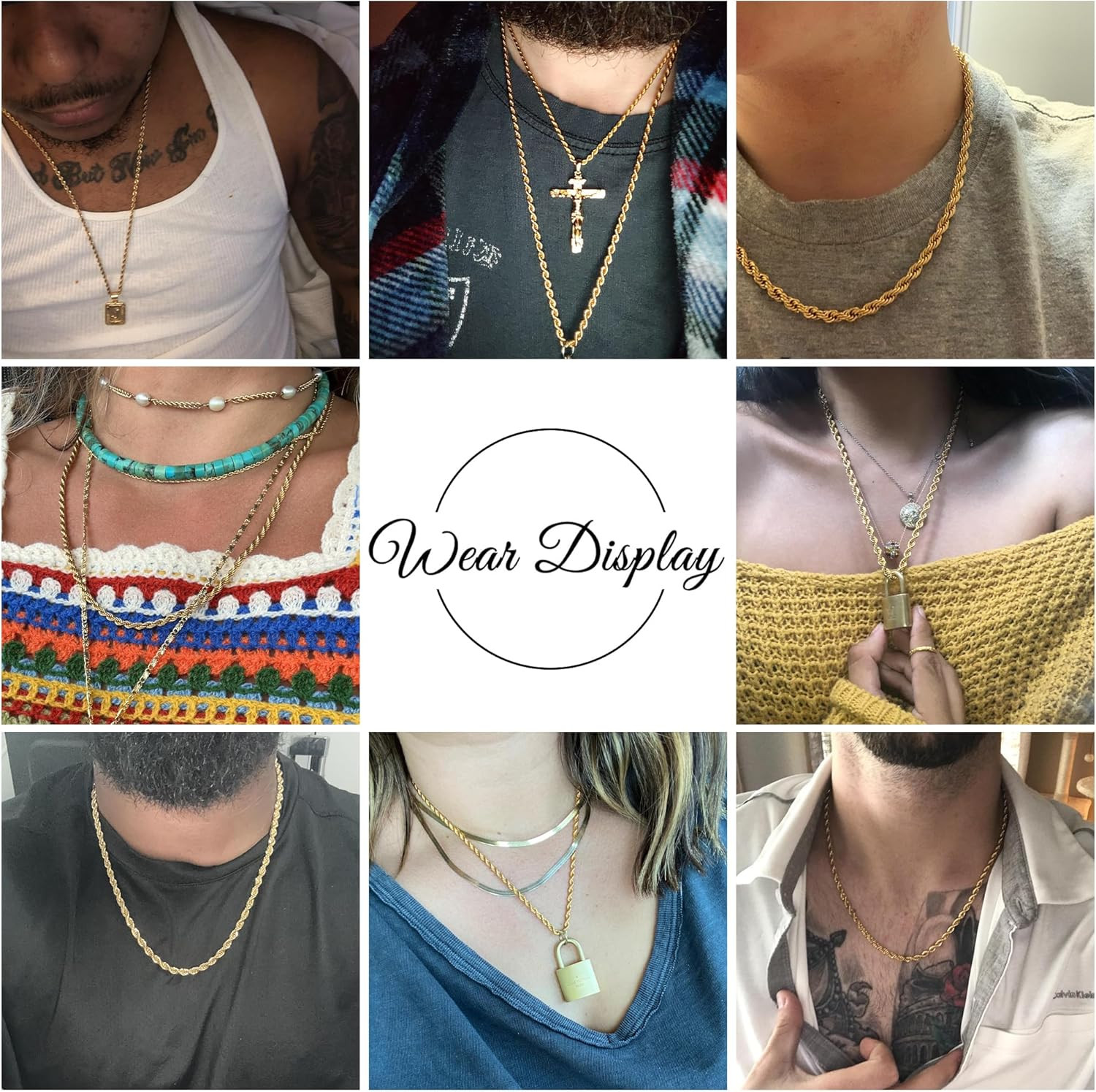 Gifts for Father’S Day 24K Gold Plated Rope Chain 1.5Mm 2.5Mm 5Mm Stainless Stee