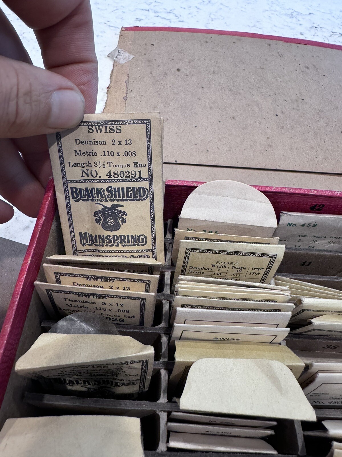 VTG Swartchild Co Watchmakers Slotted Assorted Repair Box W/ 140+- NOS Springs
