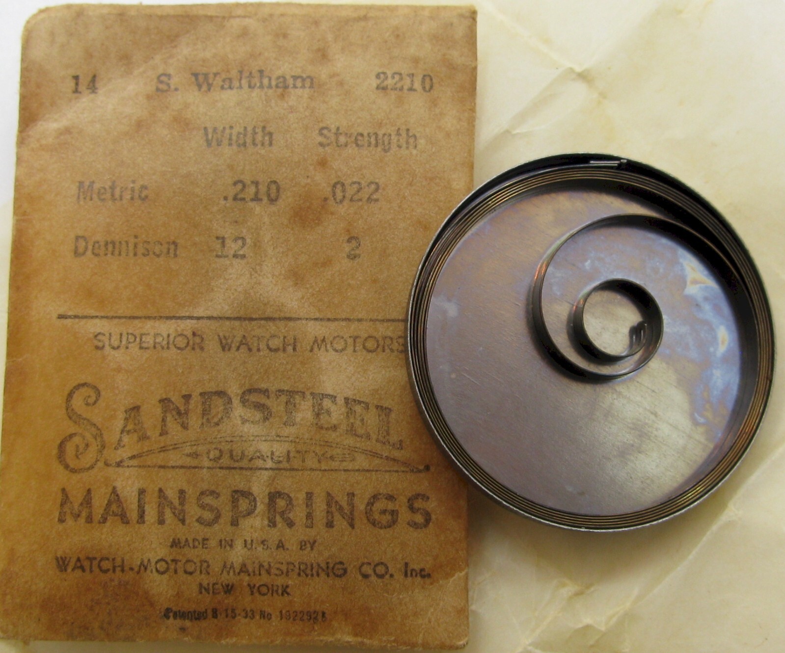 Waltham 14s 2210 T end Watch Mainspring 1 piece * blue/ brown alloy
