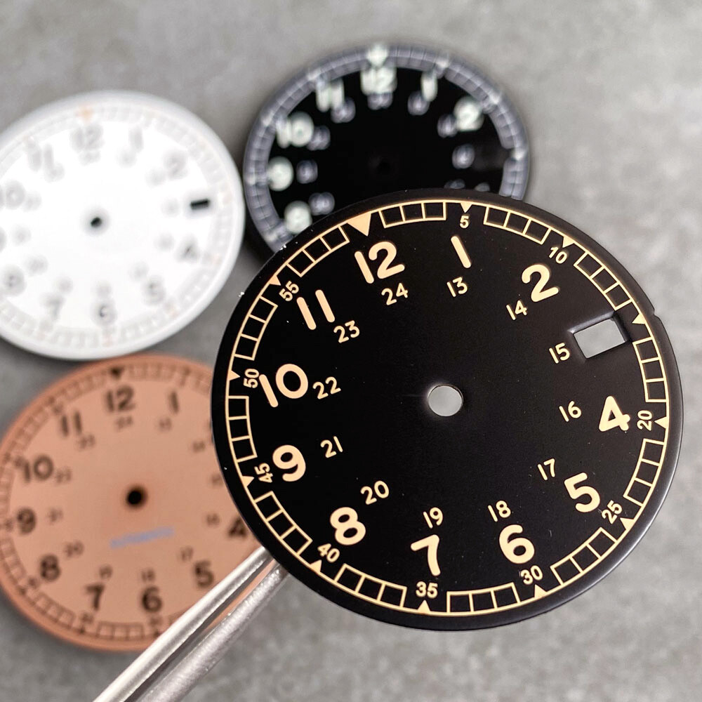 Pilot 29mm Black Pink White Dial Date Window Fit Vintage Style NH35 NH36 7S26