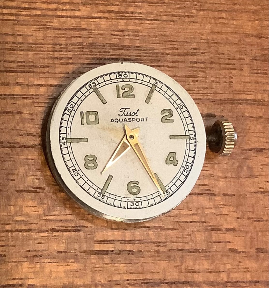 Vintage 1940’s Aquasport Tissot 17.5-1 Cal. Movement Dial Hands & Crown – Runs