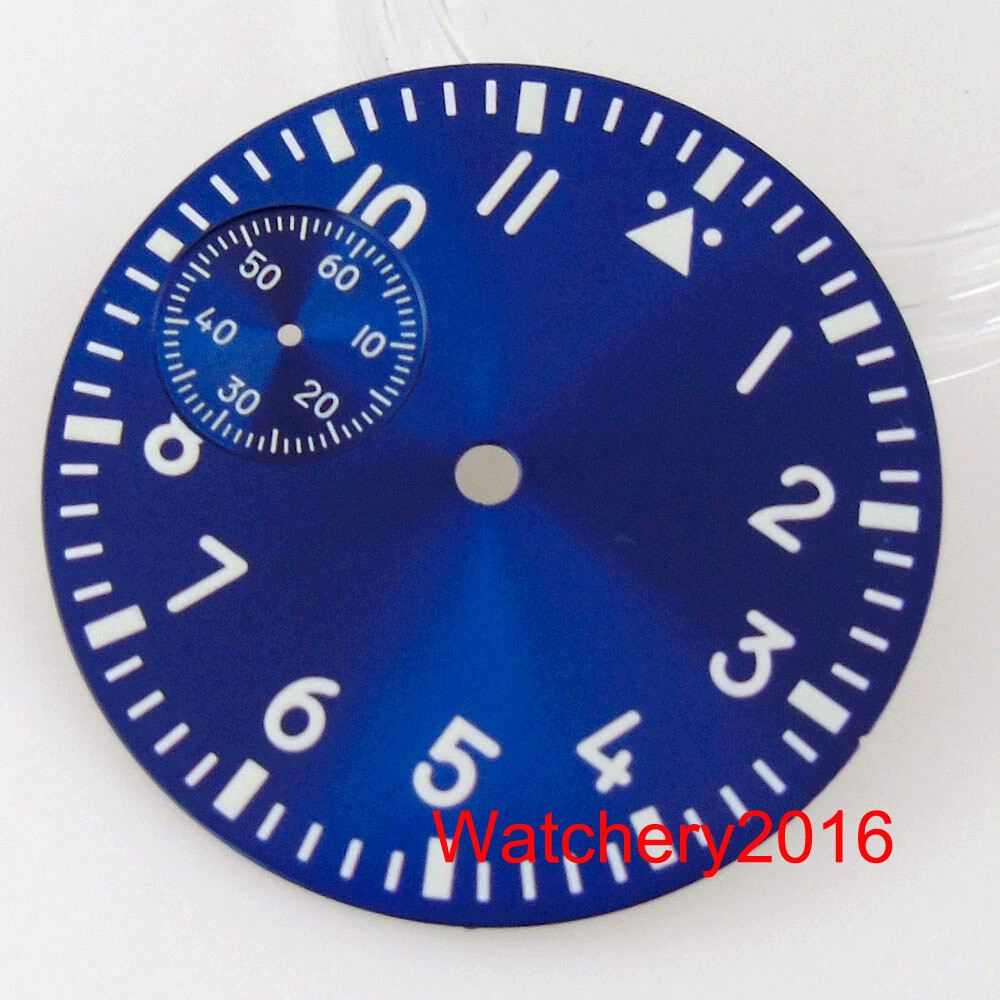 Manual Brushed 42mm Watch Case Luminous index Blue Green Dial Fit ETA 6497