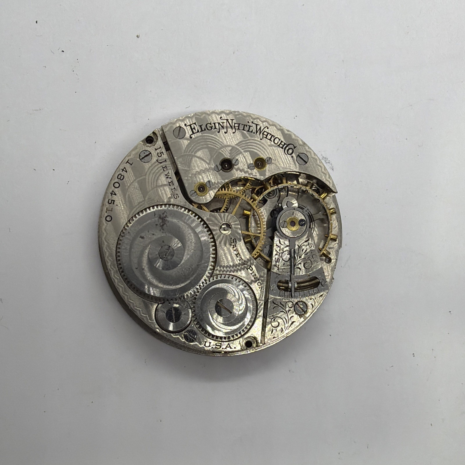 Elgin 16s Nickel 15J Antique Pocket Watch OF Movement Runs Some 510