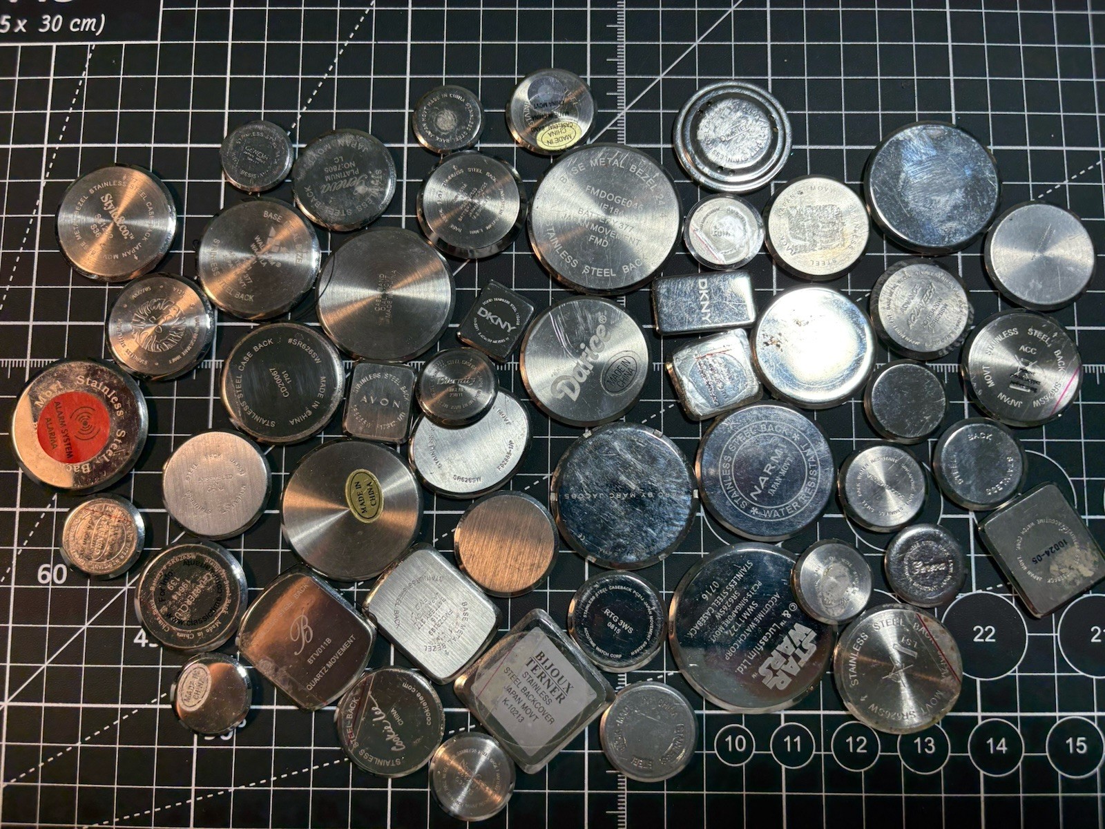 Watchmaker Parts Lot Of (50) Steel Watch Backs,Variety Of Sizes,Repairs/Crafts