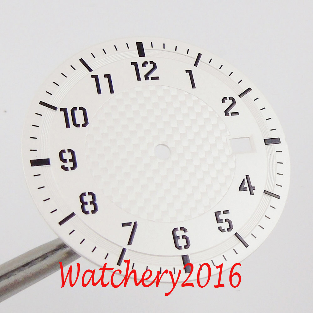 34mm White Blue Brown Watch Dial Date Window Luminous fit NH35 NH35A movement
