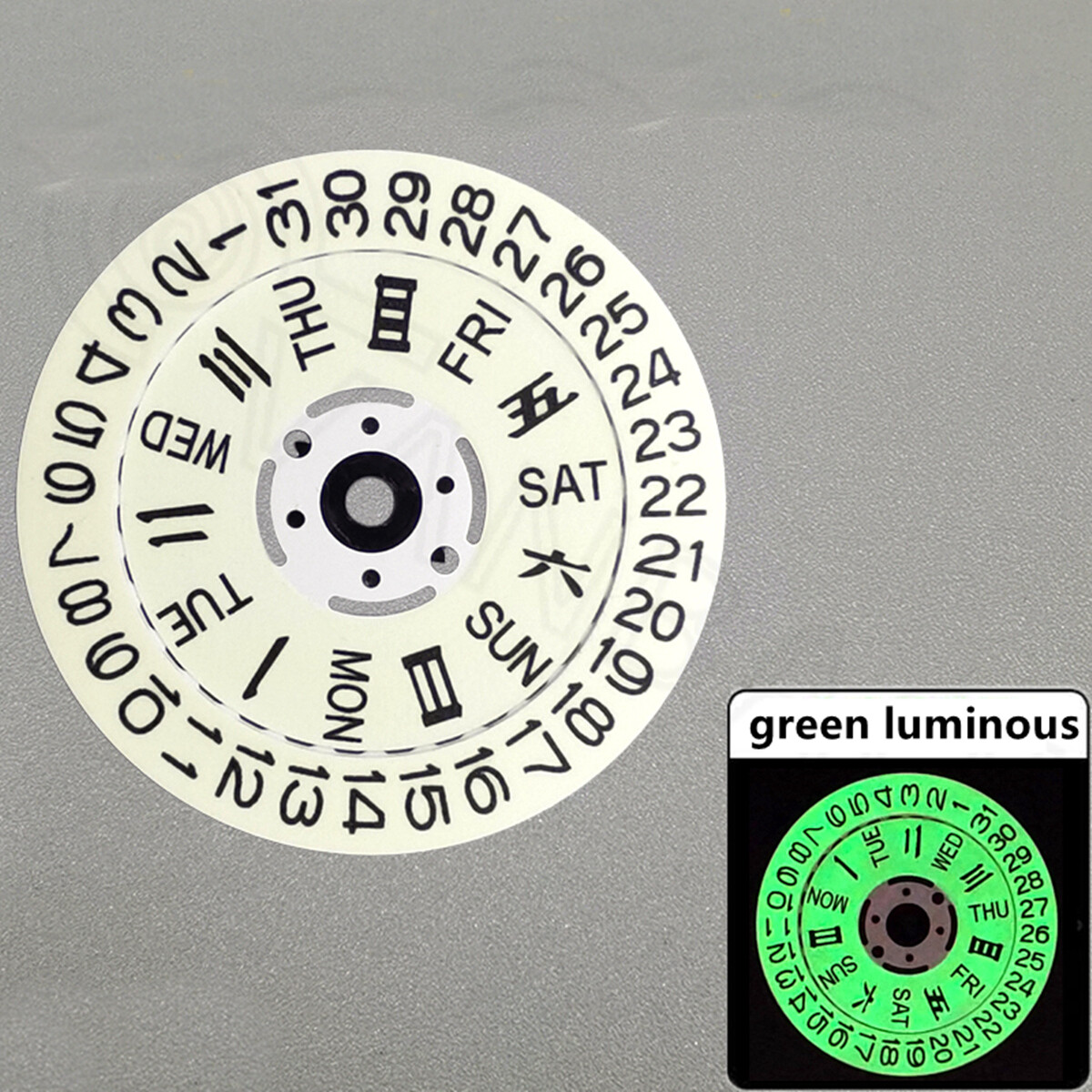 Blue/Green Lume White Date Disk Wheel Week Wheel for Movement NH36 Date@3/3.8