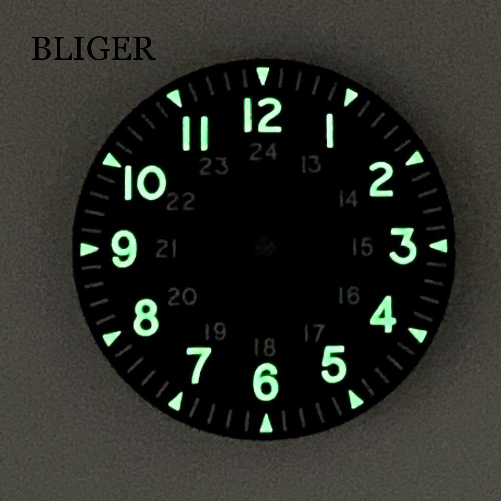 33.6mm Watch Dial Hands Fit For NH35/NH35A Automatic Movement Green Lume Black