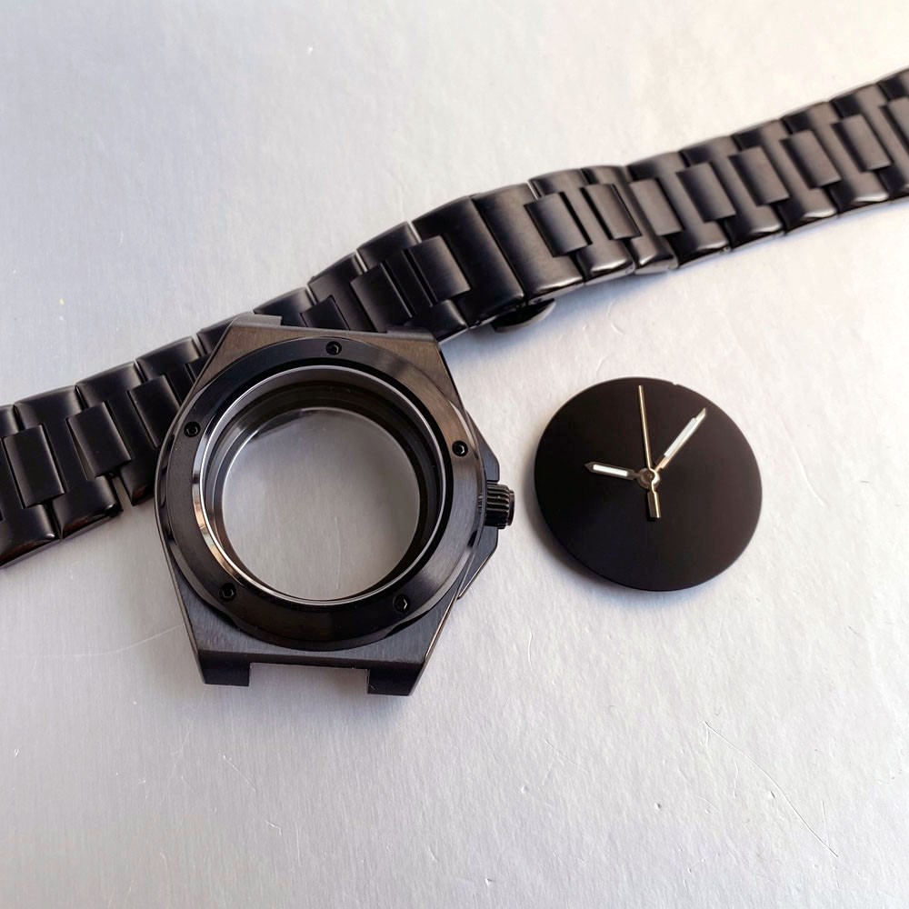 Fit NH35 PT5000 Black Watch Case+Band+Dial+Hands For Engineer Style Wristwatch