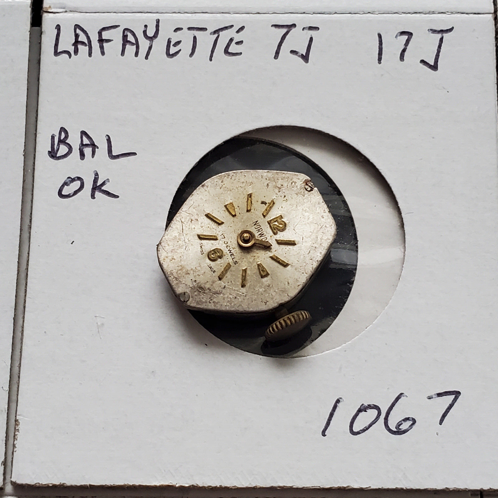 LADIES LAFAYETTE 17J WRIST WATCH MOVEMENT #1067