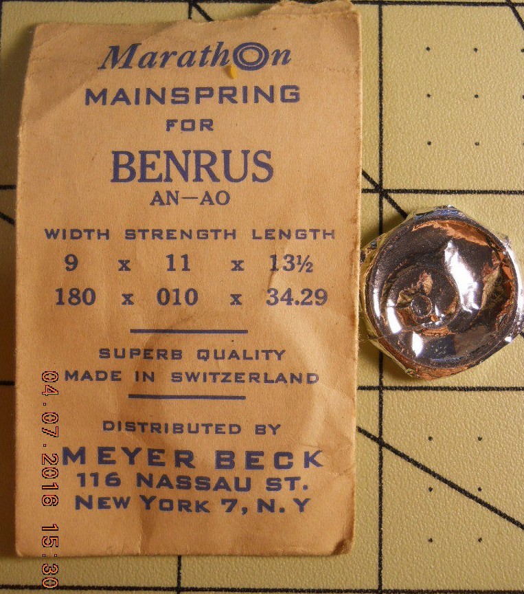 MEYER BECK MARATHON BENRUS AN-AO Watch Mainspring 9 x 11 x 131/2 180 X 01X 34.29