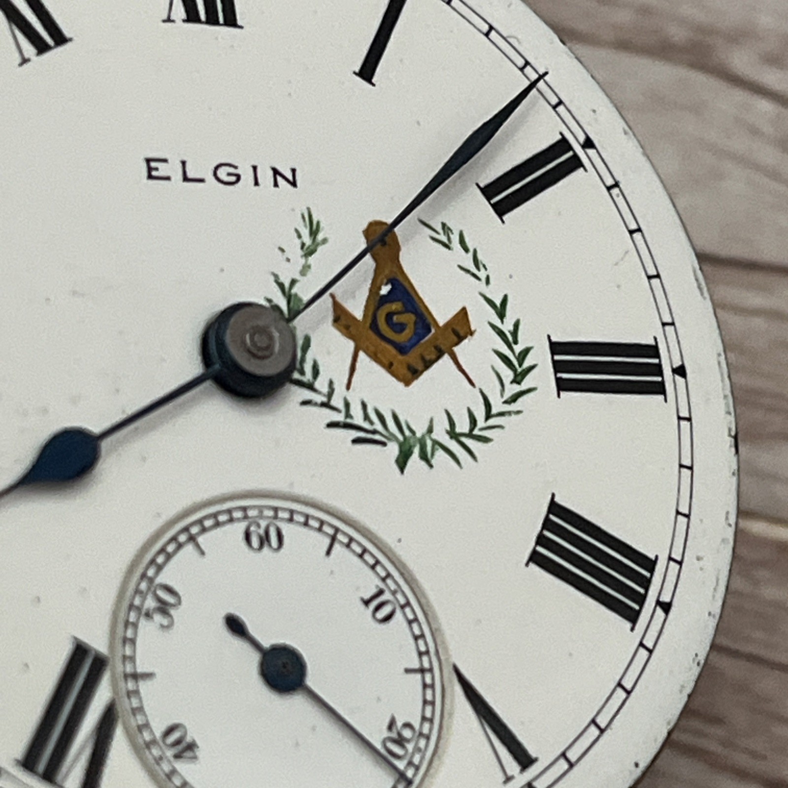 Elgin Grade 294 18s 17j FreeMason Painted Dial Pocket Watch Movement Runs EXC