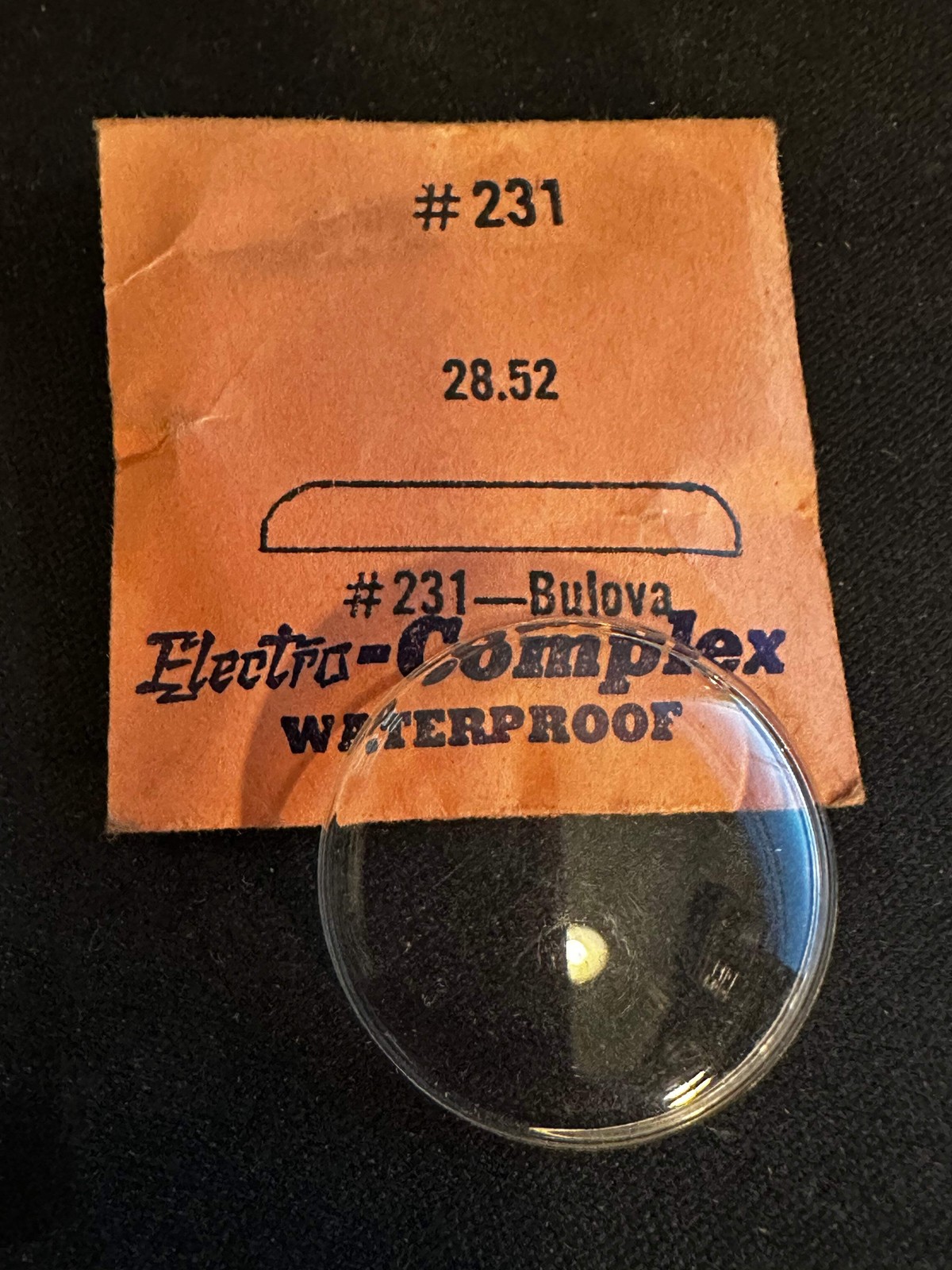 Electro-Seal #231 Watch Crystal 28.52mm for Bulova Wrist Watch – New