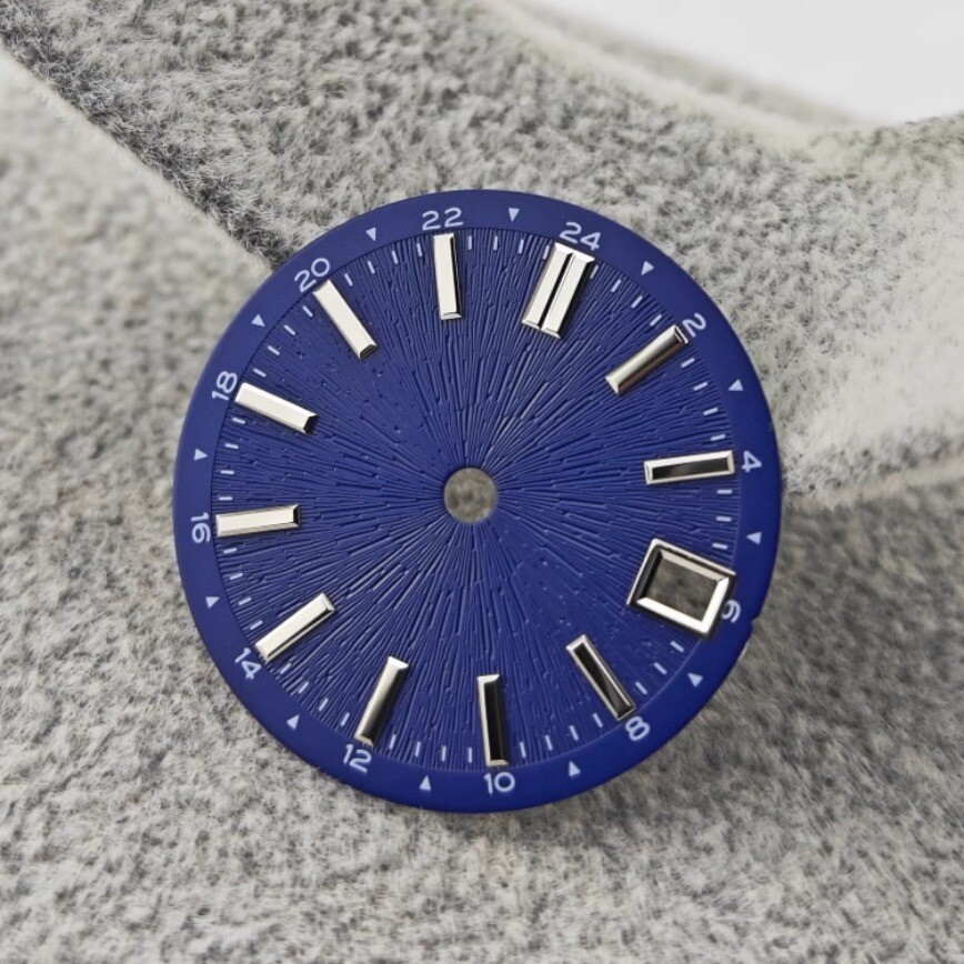 Radiogravure Dial White Blue Black Dial Silver Studs 28.5 Mm for NH34 Movement