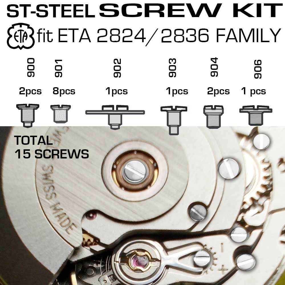 ST-STEEL SCREW KIT FIT ORIGNIAL ETA 2824-2 + 2836-2 FAMILY MOVEMENTS