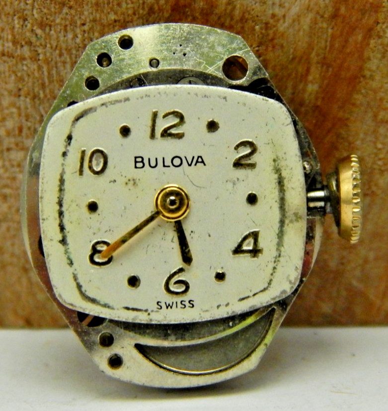 Vintage 1959 Bulova 6B0 17 jewel ladies wrist watch movement with dial & crown