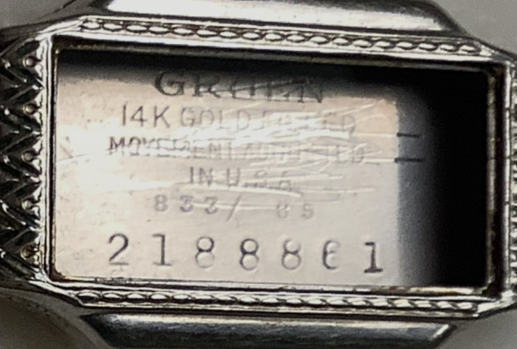 Vintage Gruen Watch Case 14K Gold Filled Etched Serial Number 2188861