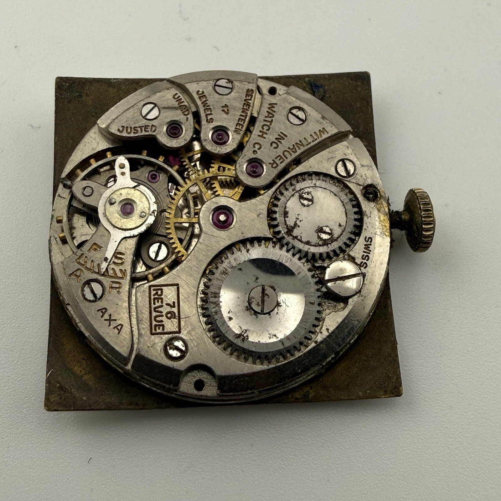 Wittnauer 76/1 Revue Wrist Watch Movement W/ Dial & Hands / AS IS For Parts
