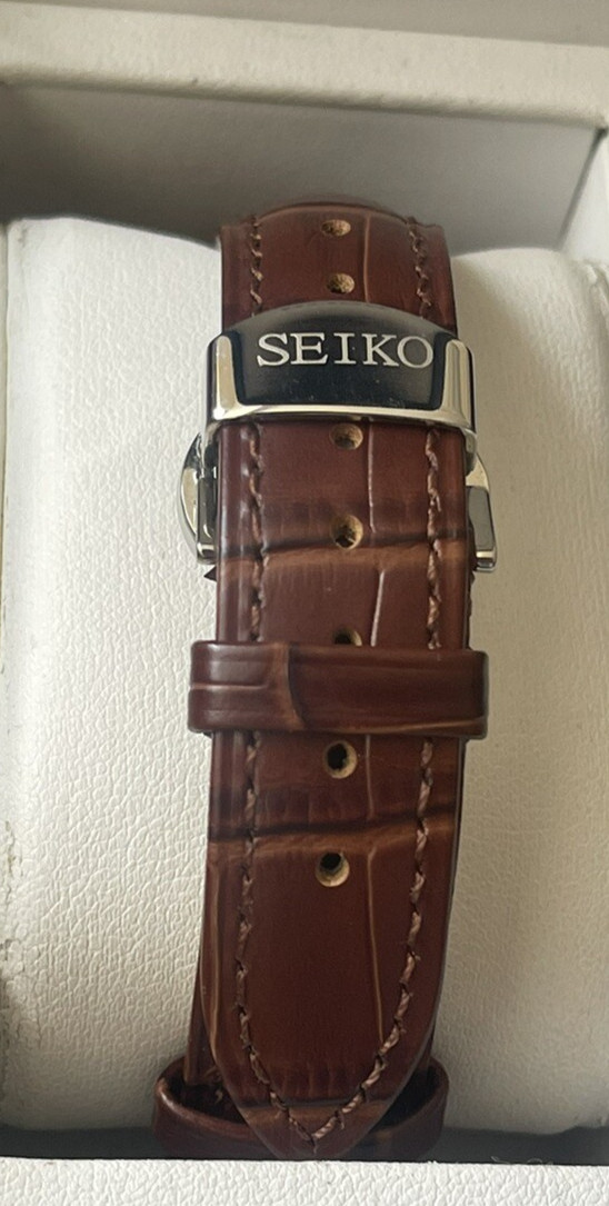 Seiko 20mm Brown Croc Leather Strap with stainless steel Butterfly Deployment