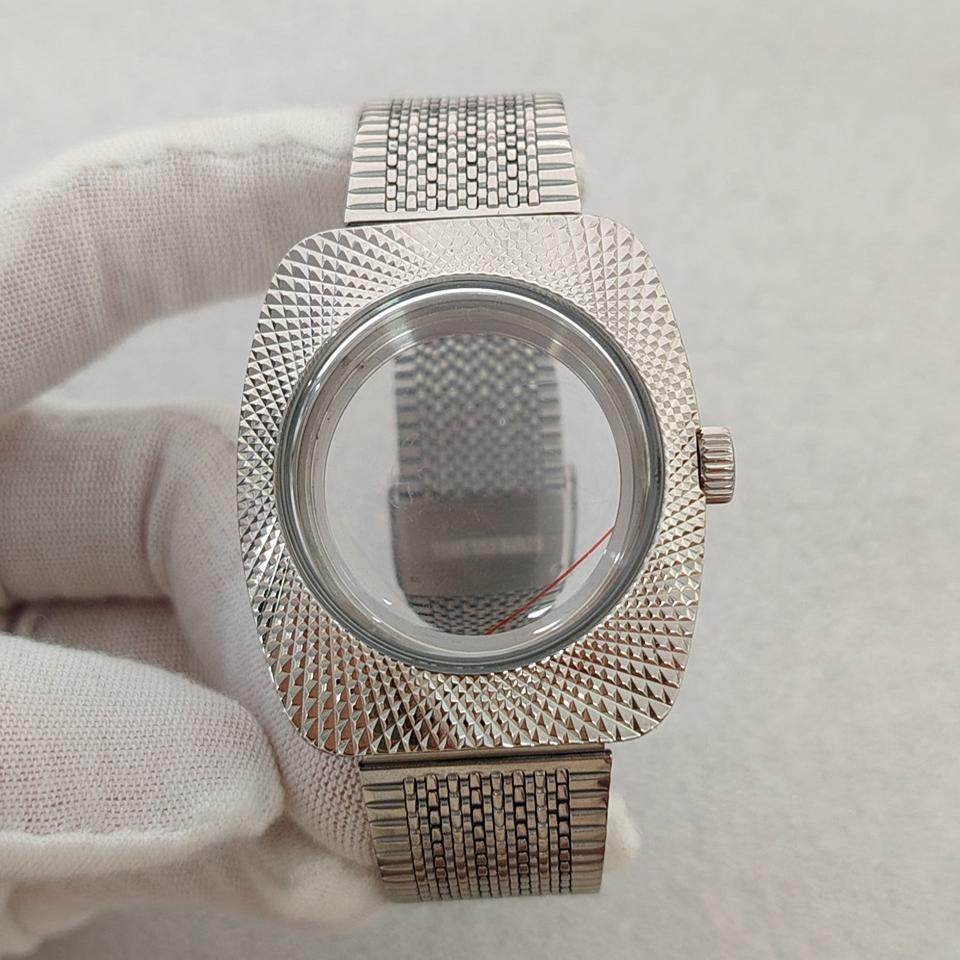 36.5mm Geometric Design Stainless Watch Case Mineral Glass for Nh35/36 Movement