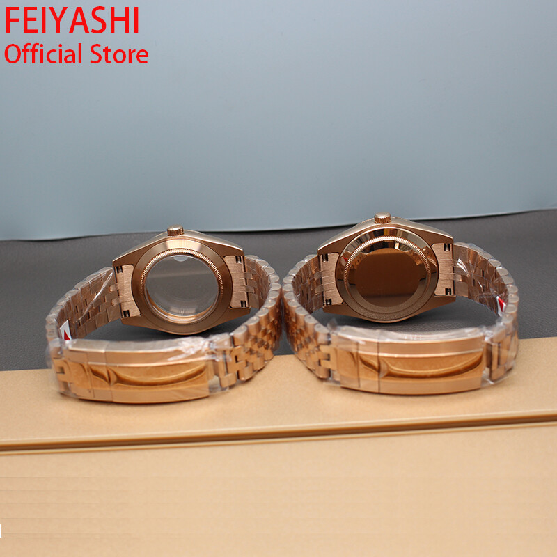 Rose Gold 36mm/40mm log Watch Case Jubilee Bracelet Band Sapphire For Seiko nh35