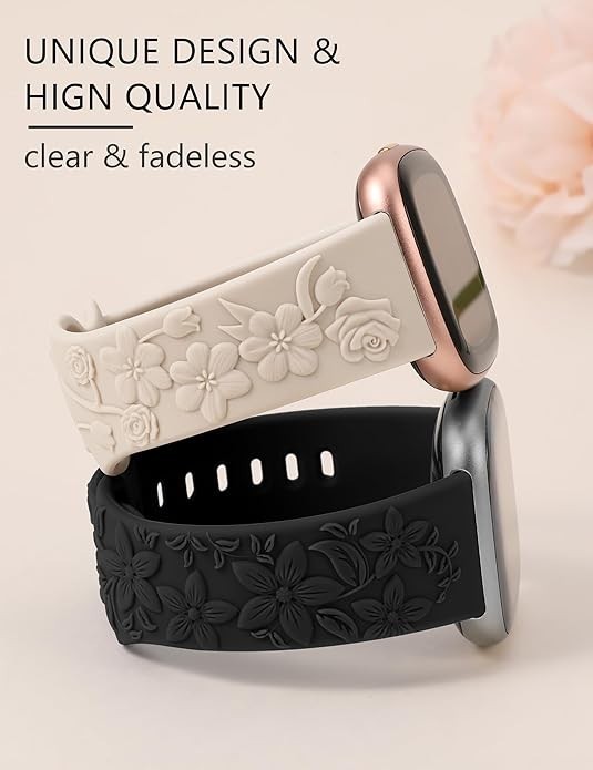 Minyee 2 Pack Floral Engraved Band Compatible with Fitbit Versa 4/V… Fast Ship
