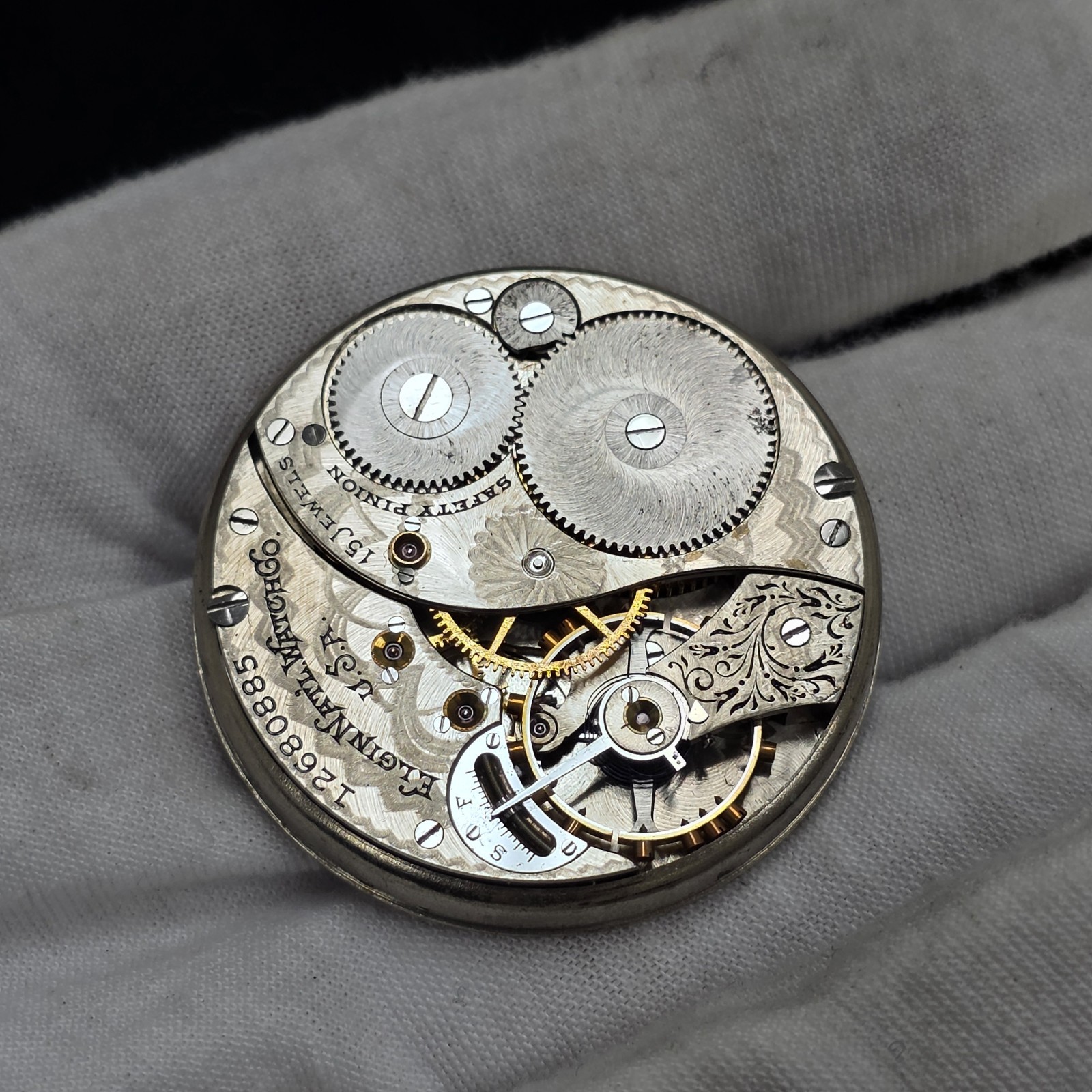 1907 Elgin Grade 314 12s 15J Hunting Pocket Watch Movement Model 2